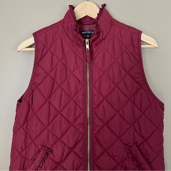 {J. Crew Mercantile} Quilted Puffer Vest with Ruffle Trim in Cabernet - Small - Picture 2 of 9